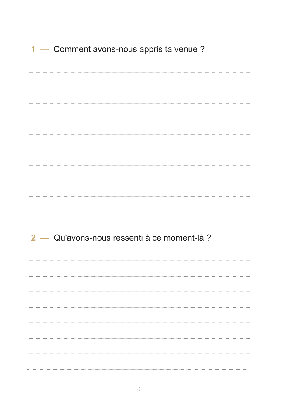 Une page de questions guidées