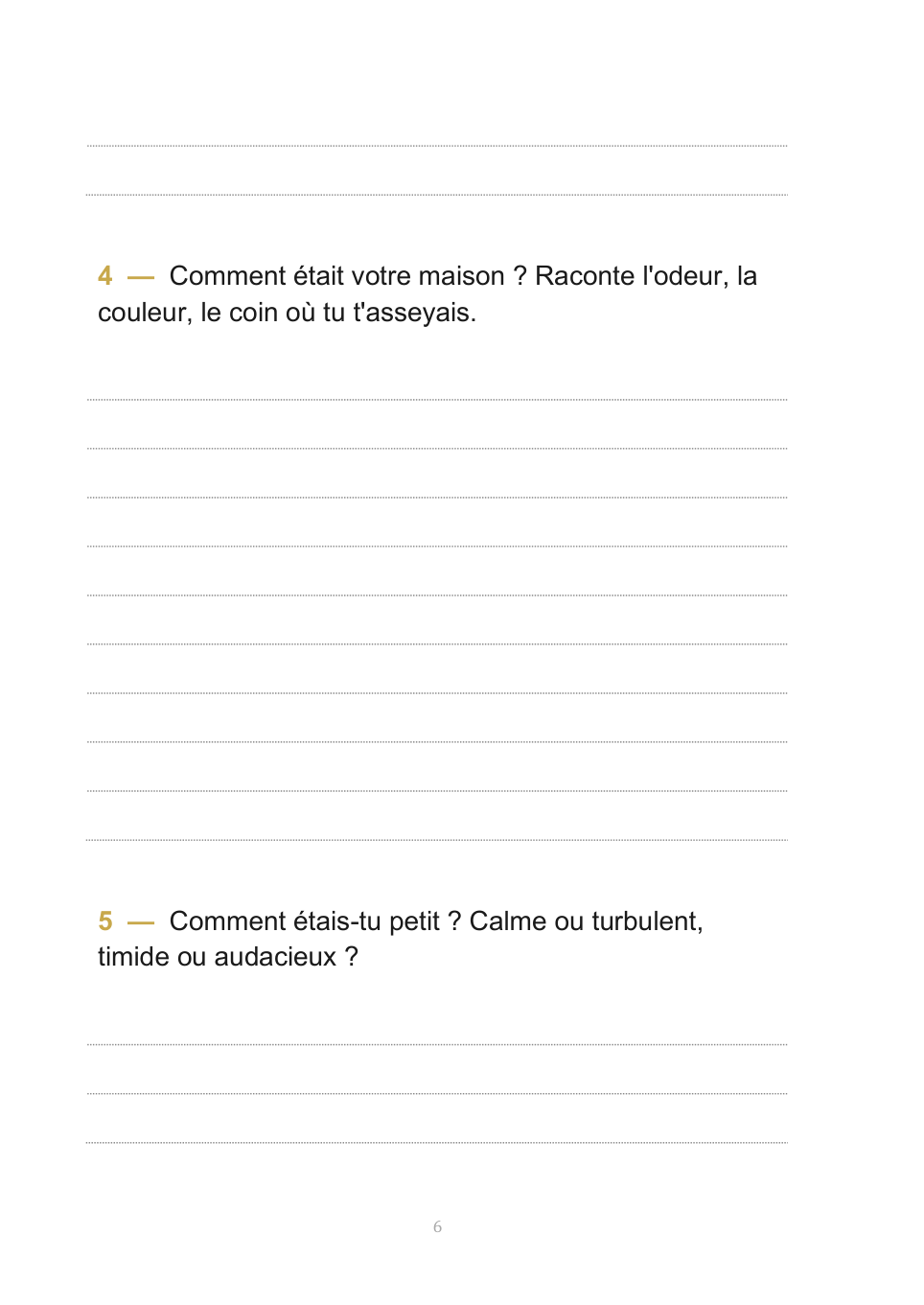 Une page de questions guidées